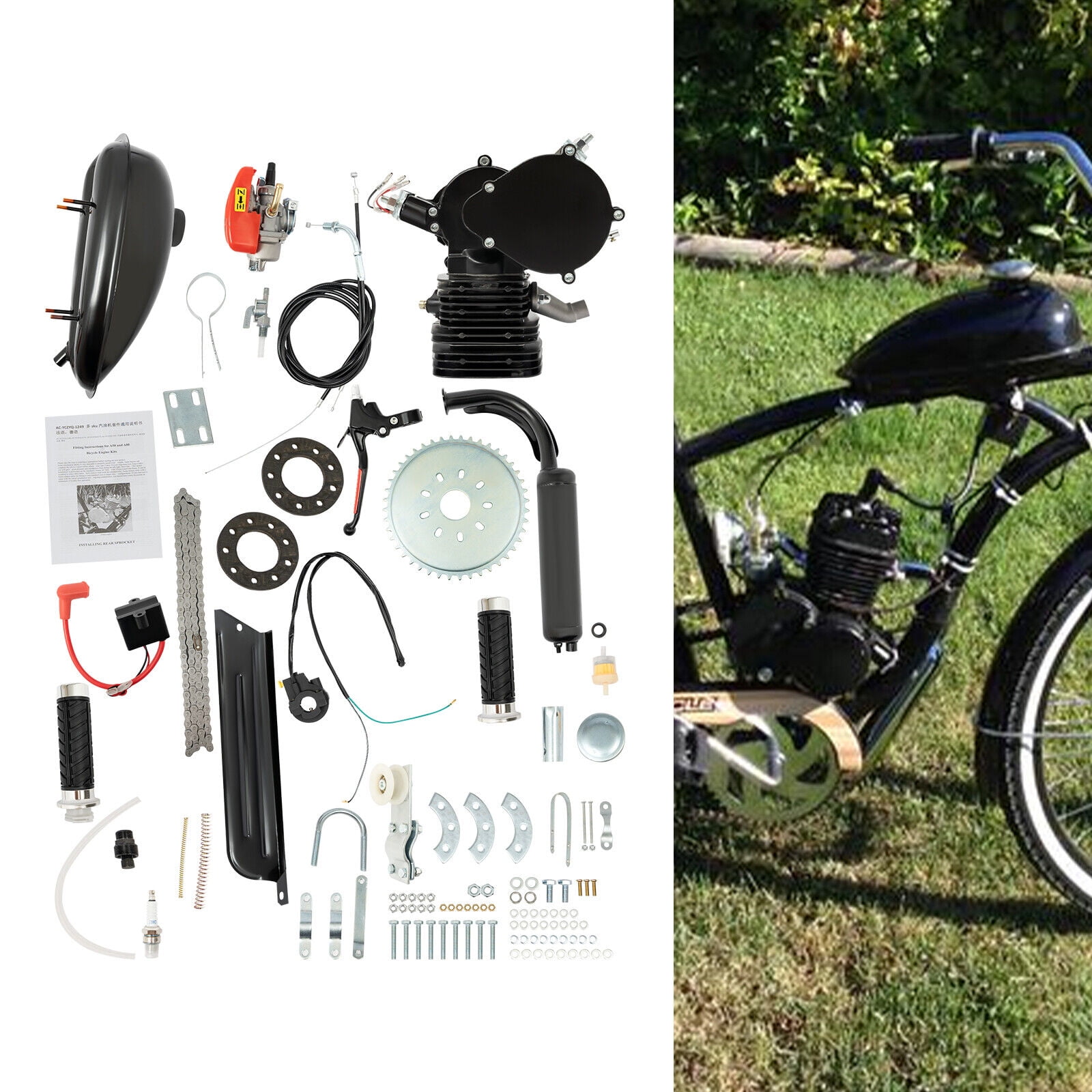110cc Complete Bicycle Gasoline Engine Motor Kit 2-Stroke Gas Motorized Bike Kit