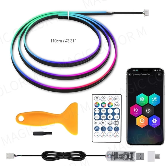 110cm 43.31in Vegetting 140cm Car Ambient Lights LED Interior RGB Symphony Atmosphere Lamp USB APP Control Remote for Tesla Model 3 Y S X