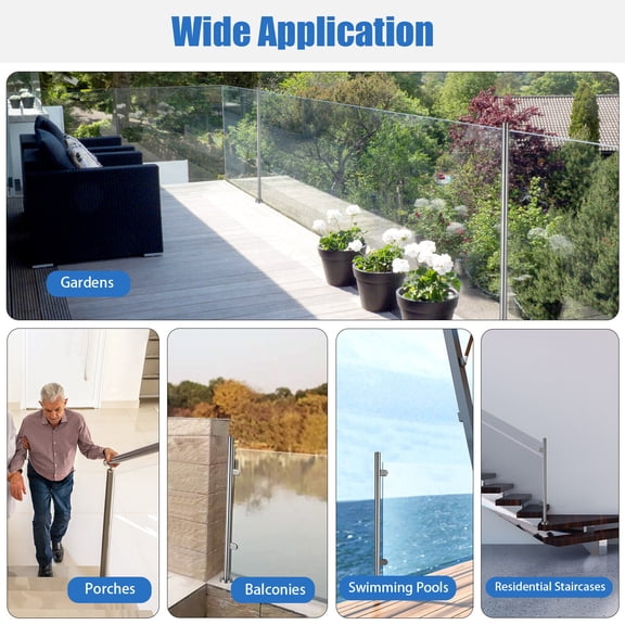 110cm Height Glass Stainless Steel Railing Post Fence Pole Handrail Fencing 132lbs Capacity for Porches, Balconies, Gardens