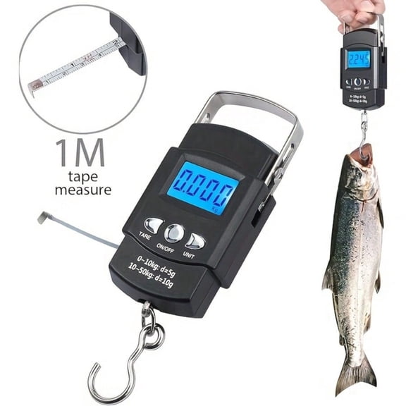 110lb Backlit LCD Digital Fishing Scale with Measuring Strap, Non-Slip Portable Gauge for Camping & Anglers (1-Pack)