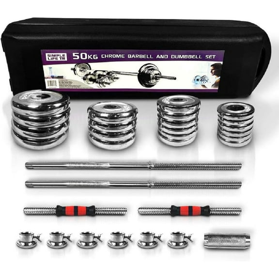 110lbs Adjustable Dumbbell Set - Home Gym Cast Iron Barbell (2-in-1 Dumbbell/Barbell, Ergonomic Rubber Grip, Colorful Carry Box for Men/Women Office/Bedroom Workout)