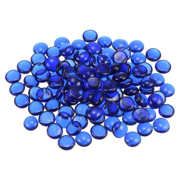 Uxcell 110pcs Fire Glass Beads for Fire Pit, Flat Marble Beads, Glass Pebbles, 17-19mm(2/3"-3/4"),500g/1.1lbs Blue
