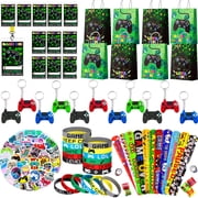 110pcs Video Game Party Favors for Kids,Gamer Party Favors Set Including Video Game Wristband Slap Bracelets Keychain & Gamer Goodie Bags etc Gaming Party Favors for Boys