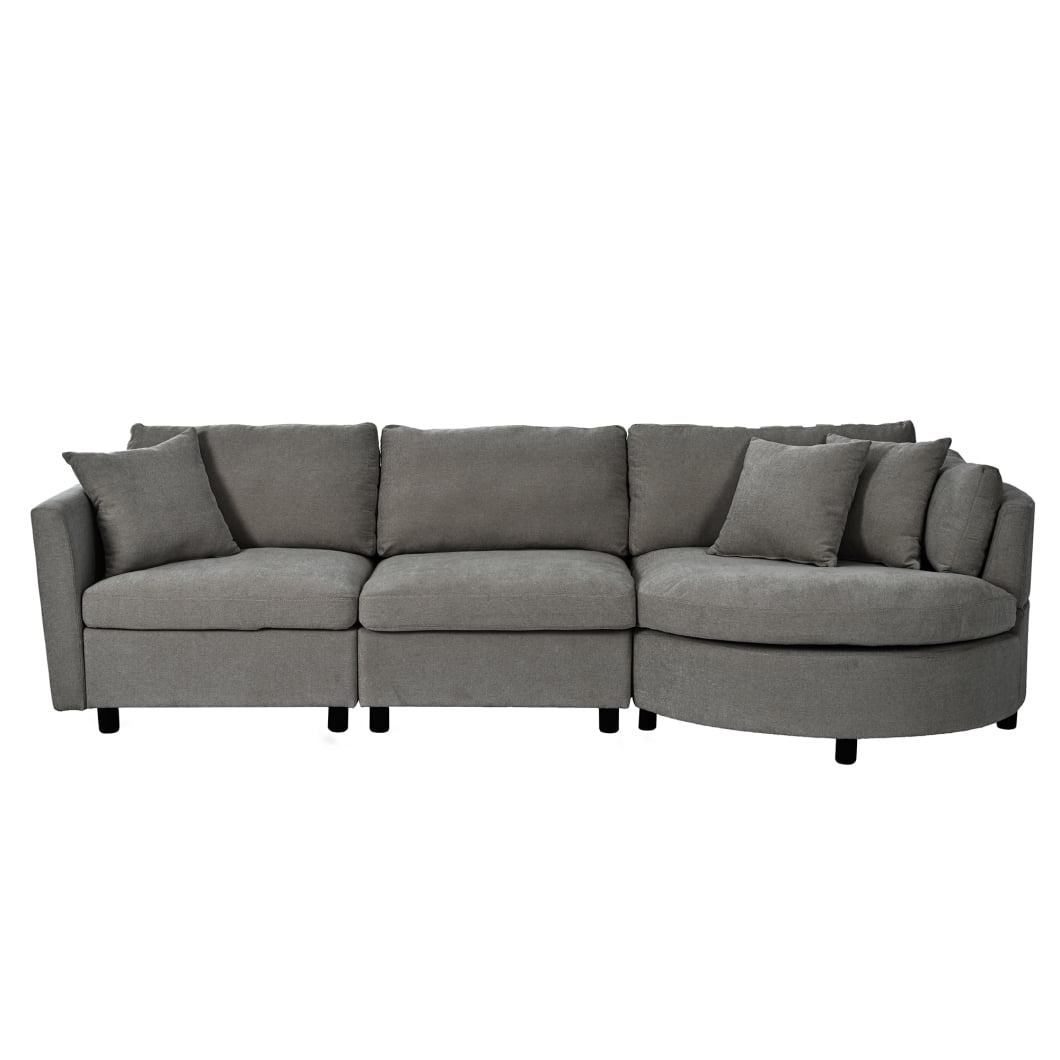 111.4" Large 3-Seater Sofa with Curved Seat and 3 Pillows, Oversized Modern Sofa Couch with Wooden Frame for Living Room, Bedroom and Office, Weight Capacity 220lbs/Seat, Grey
