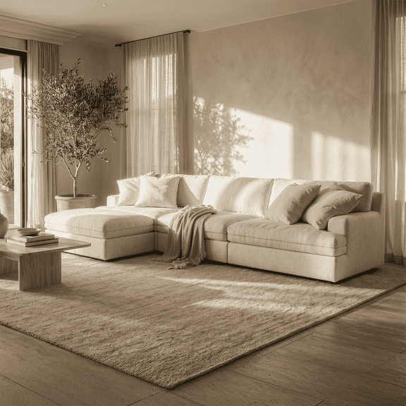 Vorthio Modular 3-Seat Boneless Sofa with Ottoman, Deep Seat Foam Couch, No Assembly, Washable Waterproof Cover