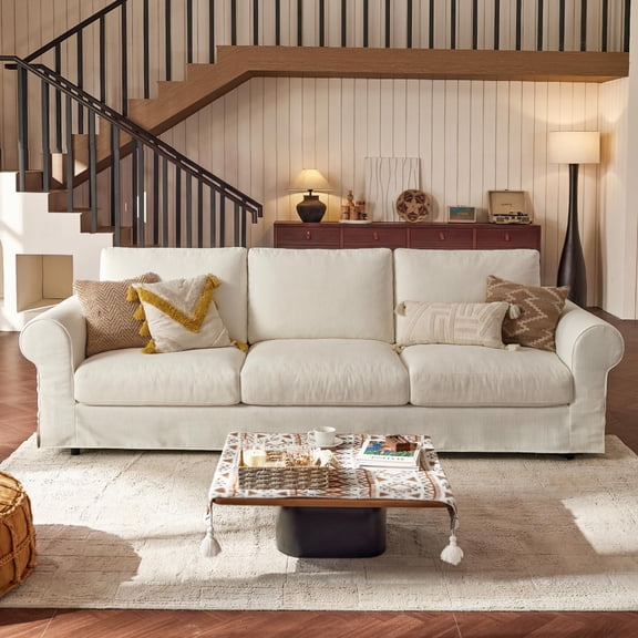 81.9" Oversized Loveseat Cloud Couch, Deep Wide Seat Farmhouse Slipcovered Sofa with Rolled Arms, Washable Fabric for Living Room White