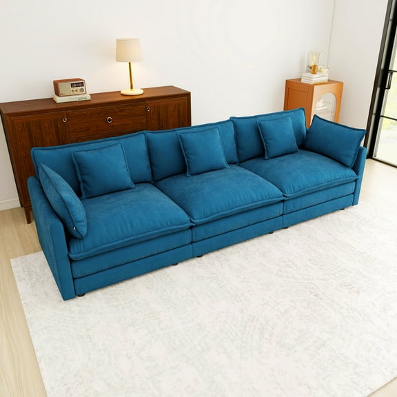111.5” Blue Couch, 3 Seater Modular Sofa, Chenille Large Sectional for Living Room, Deep Seat Cloud Couch, Sofá de tres plazas