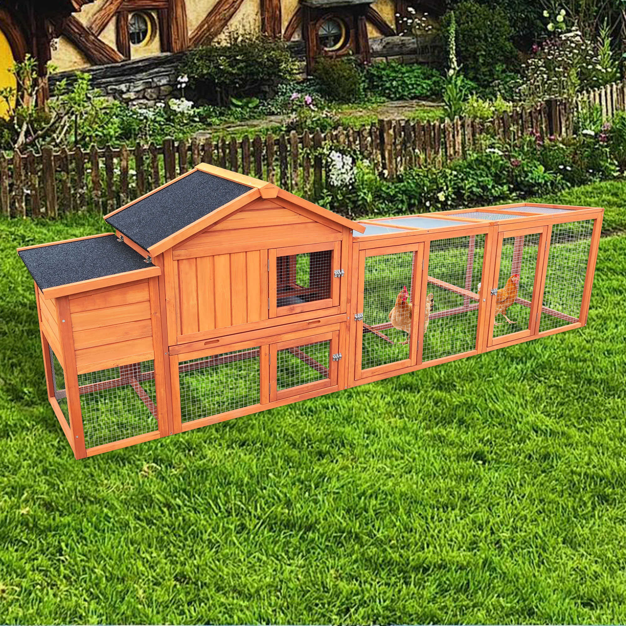 111.5"Chicken Coop Hen House Outdoor Wooden Chicken House Poultry Cage