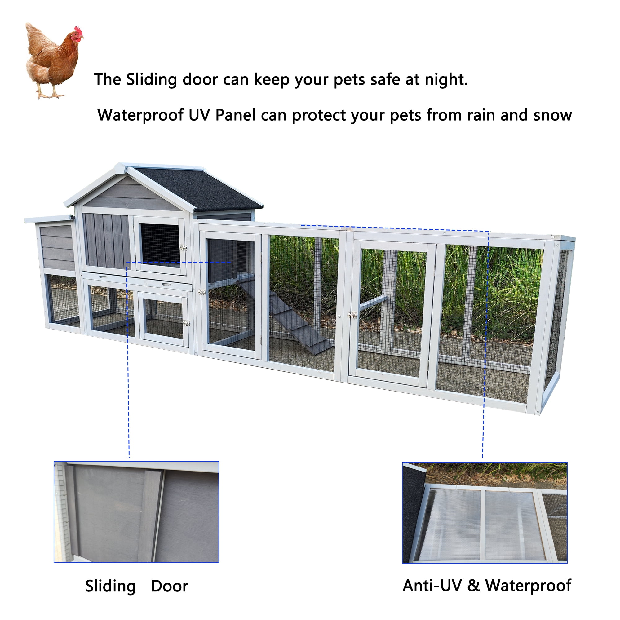Large 160-Inch Wooden Backyard Hen Chicken Coop Enclosure W/ Nest Box & Run (SAK96451)