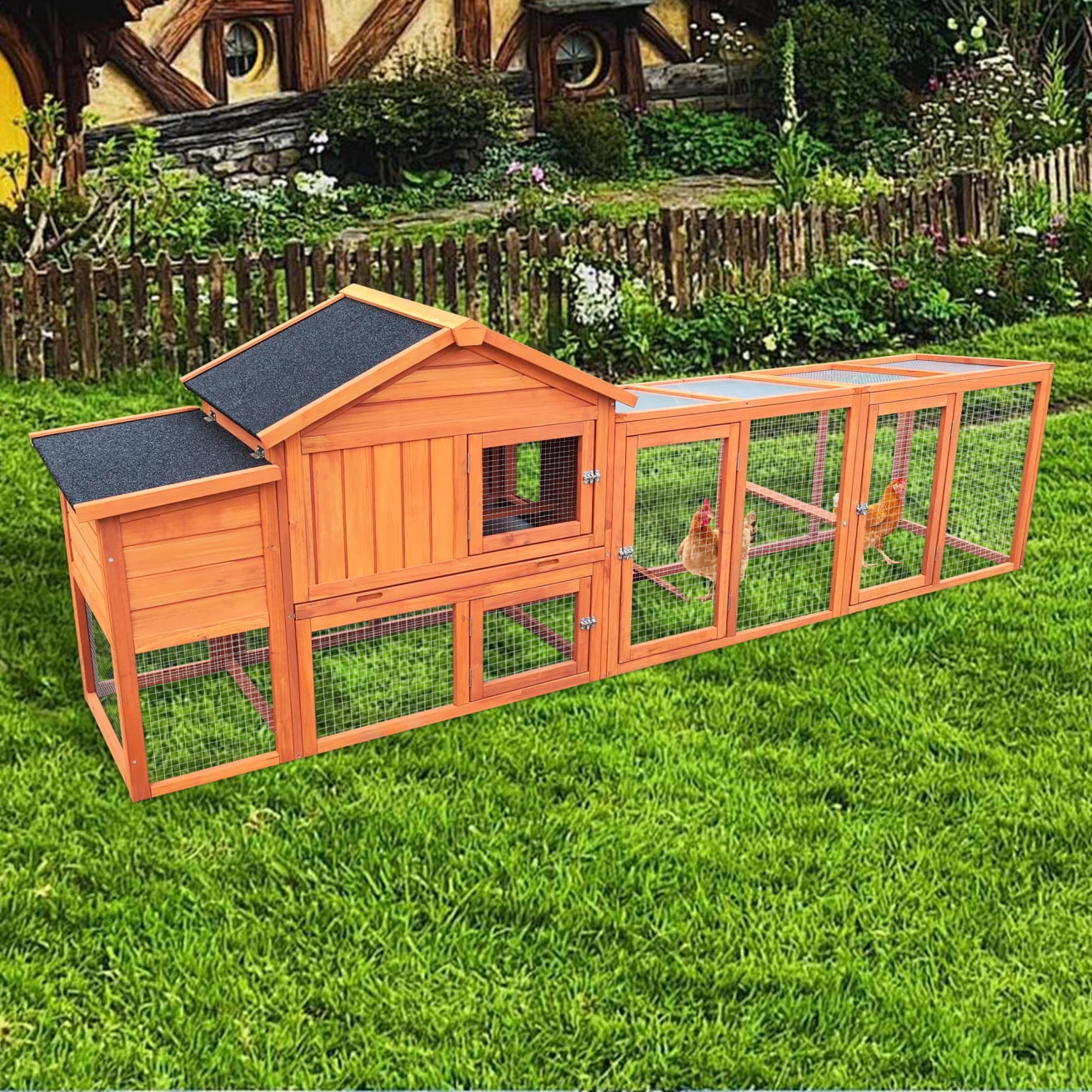111.5 Inch Wooden Chicken Coop, Large Outdoor Hen House with Nesting