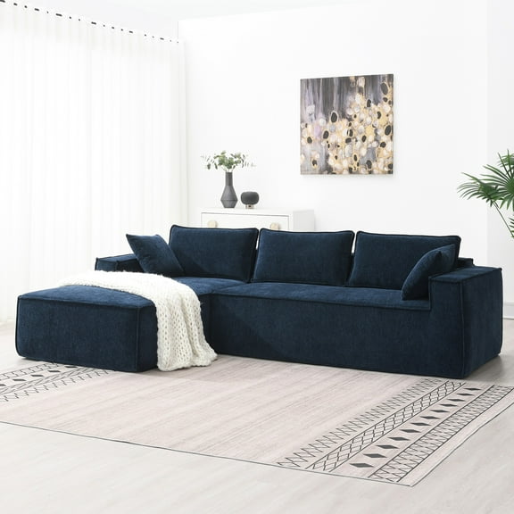 111.5" Modular Sectional Sofa,L-Shaped Chenille Compressed Sofa Couch Set for Living Room,No Assembly Require,Dark Blue