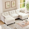 thumbnail image 1 of 111.5" Modular Sectional Sofa with 2 Movable Ottomans, U-Shaped Chenille Cloud Couch for Living Room, 3-Seat, Beige, 1 of 10