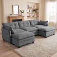 thumbnail image 1 of Amsleekey 111.5" Modular Sectional Sofa with 2 Movable Ottomans, U-Shaped Modern Corduroy Cloud Couch for Living Room, Comfy Deep Seat, Grey, 1 of 10