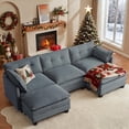 thumbnail image 1 of 111.5" U-Shaped Modular Sectional Sofa, Comfy Chenille Deep Seat Couch with 2 Ottomans for Living Room, 3-Seater, Grey, 1 of 10