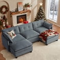 thumbnail image 1 of 111.5" U - Shaped Corduroy Modular Sectional Sofa, Super Comfy 3 - Seater with 2 Ottomans for Living Room - Grey, 1 of 10