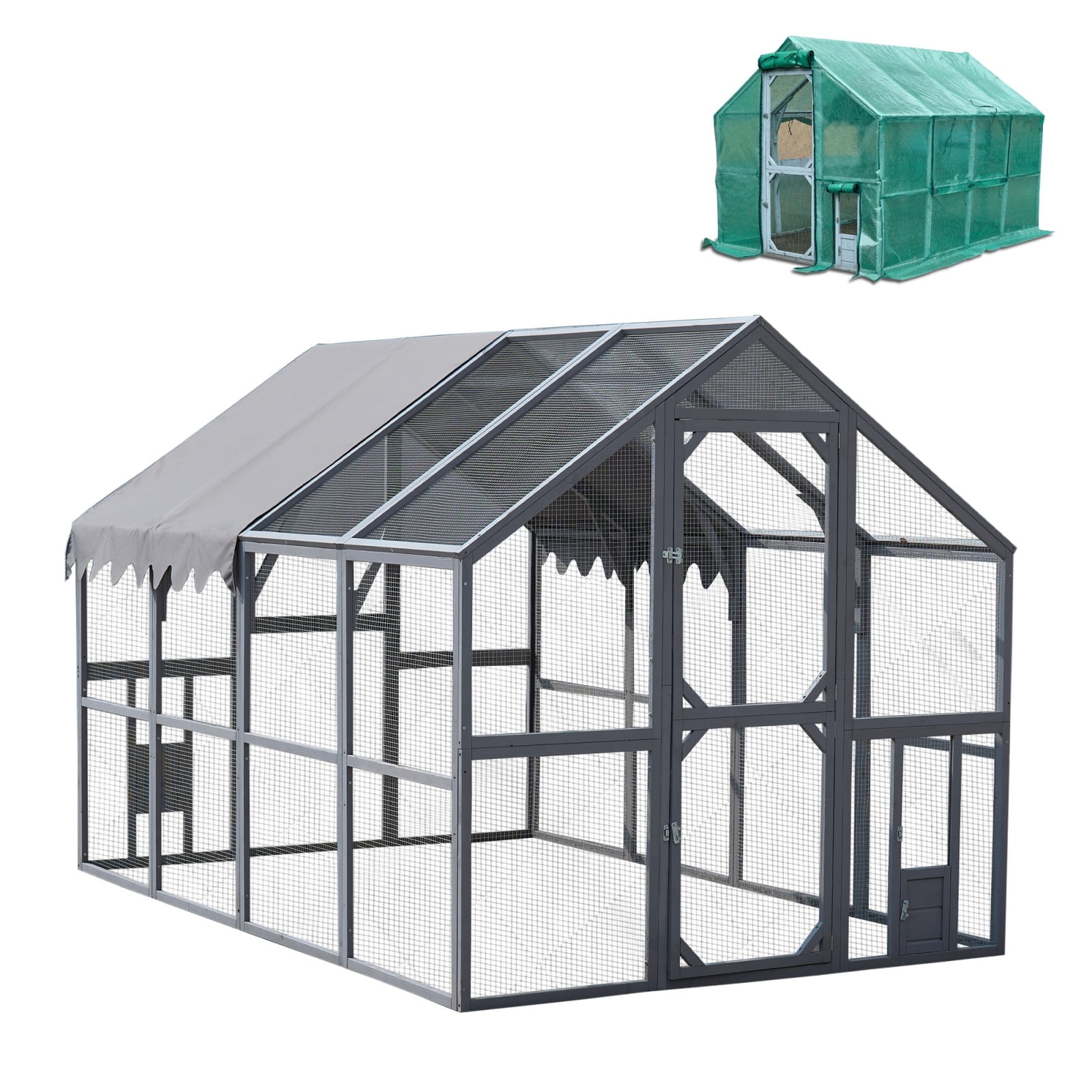 111''×74''×72'' Large Chicken Coop, Wooden Kitten Playpen, Chicken Run ...