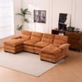thumbnail image 1 of 111.8" Sectional Couch, U-Shaped Profile Sofa Including Two Single Seats And Two Chaise, Modern Chenille Comfy Modular Sofa with Comfy Wide Armrests and 2 Layer Seat Cushions, for Living Room, Orange, 1 of 9
