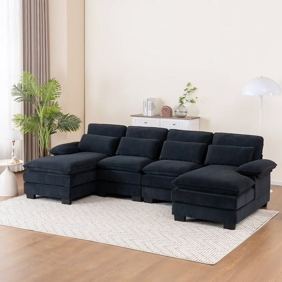 111.8'' Soft Casual Sofa U-Shape Sectional Sofa Upholstered Sofa, Comfy Cloud Couch,Soft velvet living room sofa