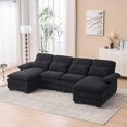 thumbnail image 1 of 111.8'' U-shaped Velvet Upholstered Sofa, Living Room Modular Combination Cloud Sofa，Black, 1 of 7
