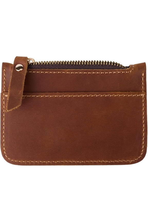 111 * 80mm Rectangle Leather Credit Card Wallets Saddle Brown Coin Purse Zipper Pouch Crazy Horse Change Holder Small Office Stationery Storage Men & Women