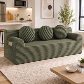 UHOMEPRO 71" Compact Cloud Couch, 3 Seater Low Profile Floor Sofa and Couch, No Assembly High Density Foam Couch, 1200lbs Capacity for Living Room Small Space, Green