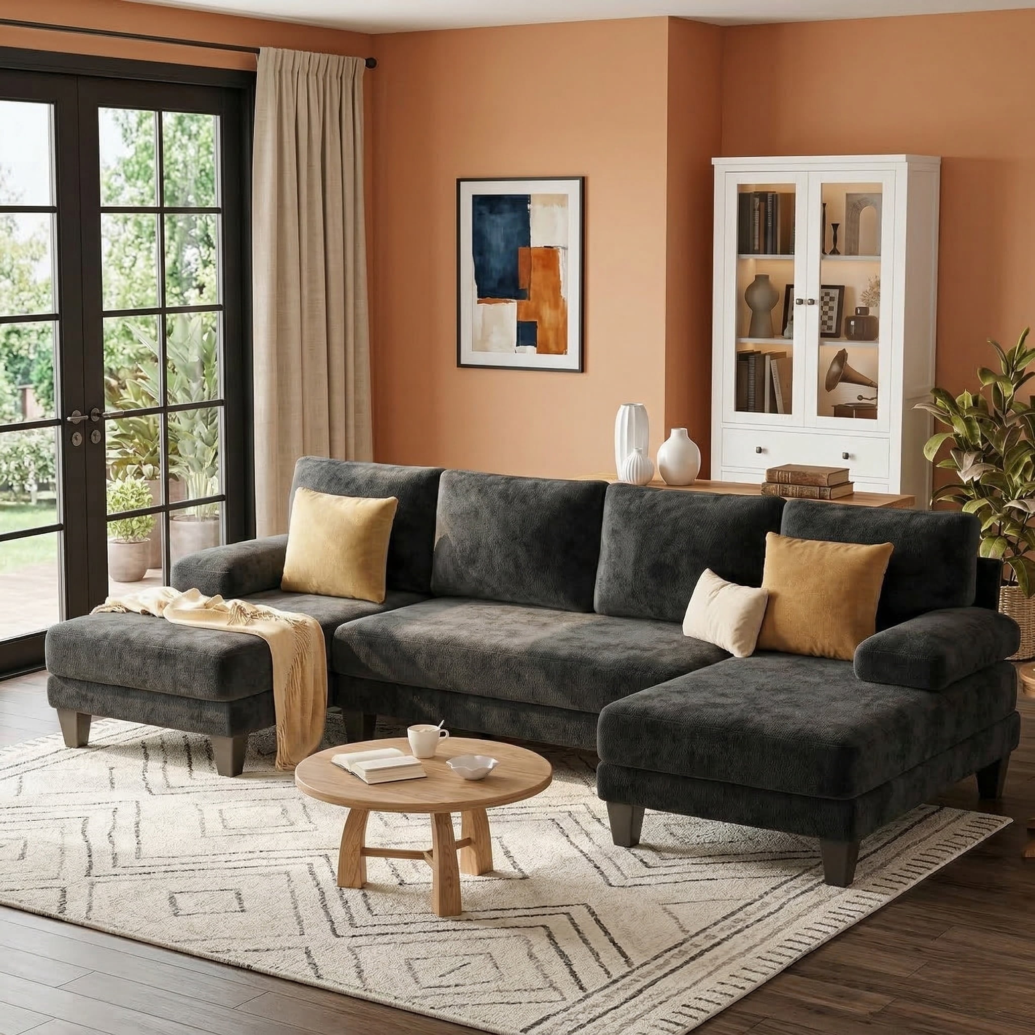 111 Inch U Shaped Sectional Sofa with Double Chaise, Large Lounge ...