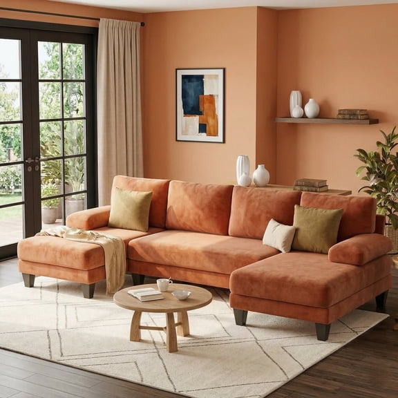 111 Inch U Shaped Sectional Sofa with Double Chaise, Large Lounge Design Modular Couch for Living Rooms and Apartments, Brown