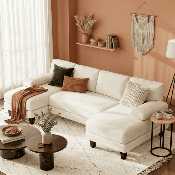 111 Inch U Shaped Sectional Sofa with Double Chaise, Large Lounge Design Modular Couch for Living Rooms and Apartments, White