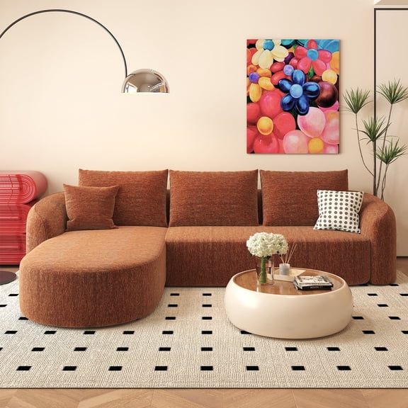 111" L Shaped Modern Modular Sectional Curved Sofa, Minimalist Style Comfy Cloud Couch for Living Room Apartment, No Assembly Required Boneless Couches (Orange,Left Facing Chaise)
