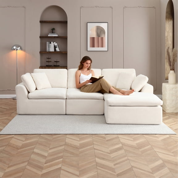 111" L-Shaped Modular Sectional Sofa, Cloud Sectional Boneless Couches with Chaise, Deep Seat Memory Foam Convertible Modular Sofa Couch for Living Room Apartment, No Assembly (Beige)