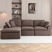 Vanress 111" Modular Sectional Sofa, Corduroy Boneless Sofas for Living Room, Deep Seat Memory Foam L-Shape Couch with Ottoman, Convertible Modular Sofa Couch, No Assembly Brown