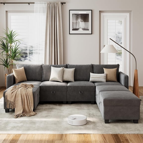 111" Modular Sectional Sleeper Sofa Bed, 7-Seat U/V-Shape Modular Sleeper Sectional Sofaes