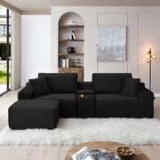 Vanress 111" Modular Sectional Sofa Couch for Living Room, Corduroy Boneless Sofas, Oversized Modern Cloud Couch, L Shape Couches with Ottomans, USB Ports and Cup Holders, Black