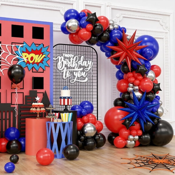 111 Pcs Cartoon Spider Hero Theme Balloon Arch Kit, Birthday Holiday Graduation Party Decorations