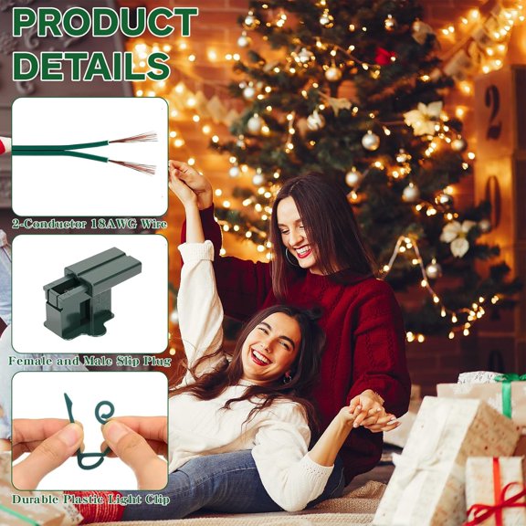 111 Pcs SPT-1 Electrical Wire 65.6FT Christmas Female and Male Slip Plugs Christmas Light Clips Weatherproof 18AWG 2-Conductor Extension Wire Vampire Plugs for Xmas Holiday Lighting Accessories