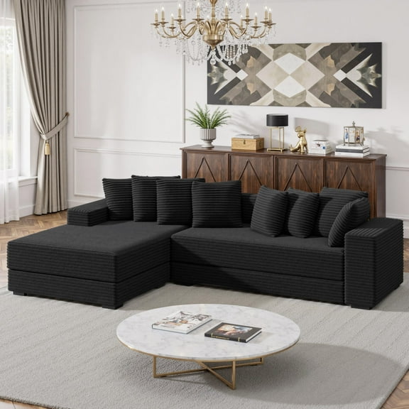 Hawsaiy 111" Sectional Sofa Couches with L-Shape Chaise, Extra Large Modular Sleeper Couch Reversible Corduroy with 8 pcs Pillows for Living Room, Bedroom