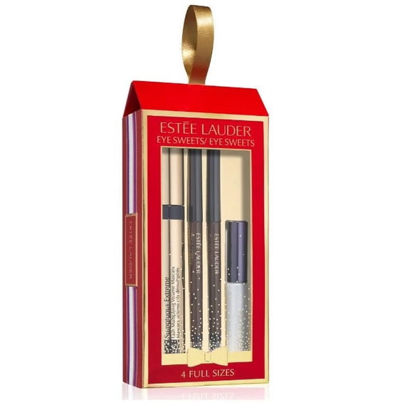 ($111 Value) Estee Lauder Eye Sweets 4-Piece Full Size Set: Sumptuous Extreme Lash Multiplying Volume Mascara - Extreme Black, Double Wear Infinite Waterproof Eyeliner, Brow Now Stay-In-Place Brow Gel