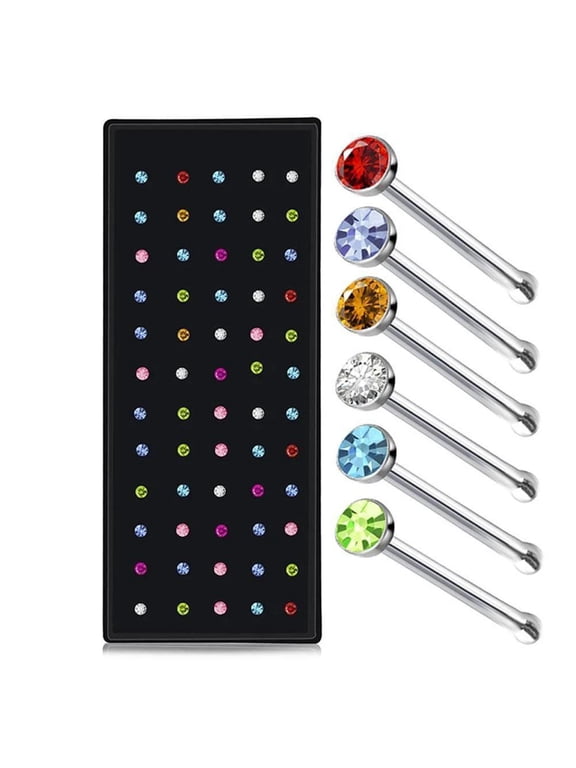 1111DIYOO 60pcs Stainless Steel Nose Studs Rings Piercing Pin Body Jewelry