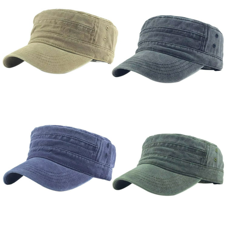 1111Fourone Men Washed Cotton Cadet Hat Adjustable Baseball Cap Classic  Flat Top Hats Outdoor Sports Cap