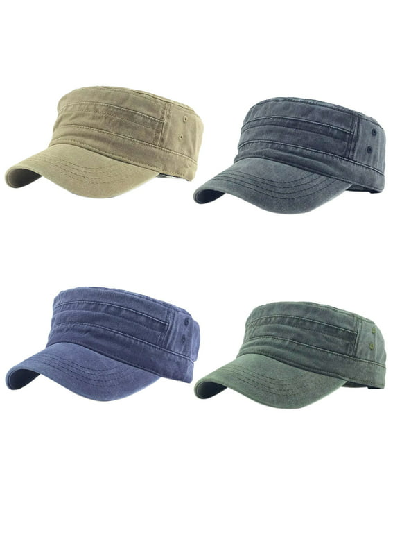 1111Fourone Men Washed Cotton Cadet Hat Adjustable Baseball Cap Classic Flat Top Hats Outdoor Sports Cap