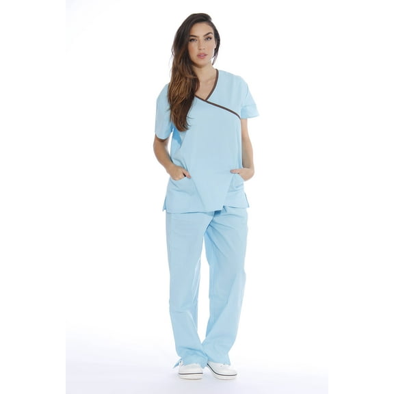 11149W Just Love Women's Scrub Sets / Medical Scrubs / Nursing Scrubs - L (Extra Large, Aqua With Chocolate Trim)