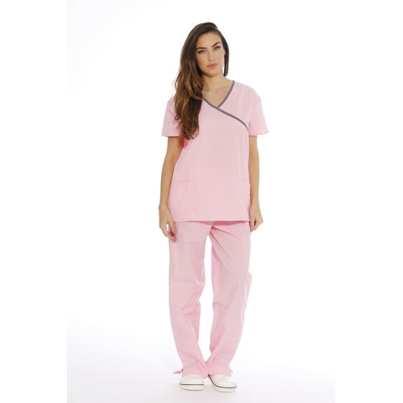11149W Just Love Women's Scrub Sets / Medical Scrubs / Nursing Scrubs - L (Extra Large, Light Pink With Steel Grey Trim)
