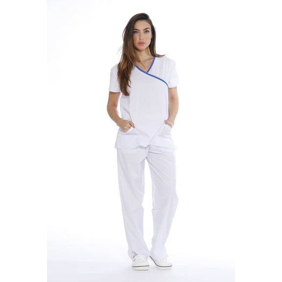 11149W Just Love Women's Scrub Sets / Medical Scrubs / Nursing Scrubs - L (Extra Large, White With Royal Blue Trim)