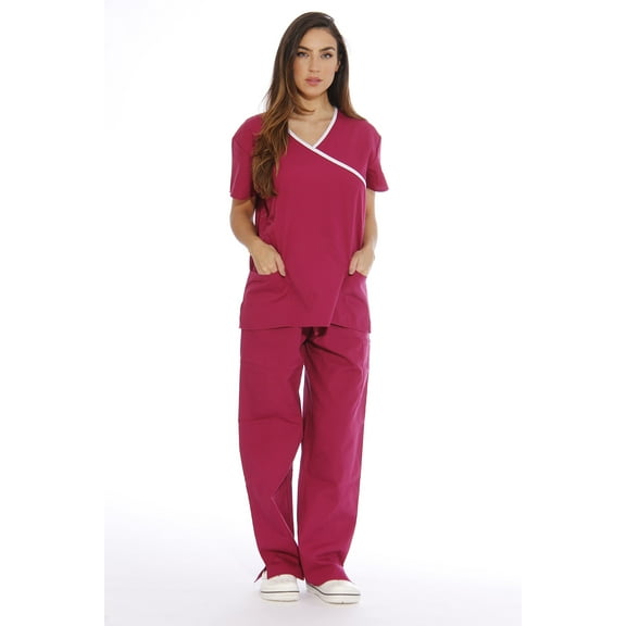 11149W Just Love Women's Scrub Sets / Medical Scrubs / Nursing Scrubs - L (Large, Burgundy With White Trim)