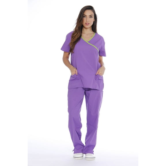 11149W Just Love Women's Scrub Sets / Medical Scrubs / Nursing Scrubs - L (Medium, Bright Purple With Lime Trim)