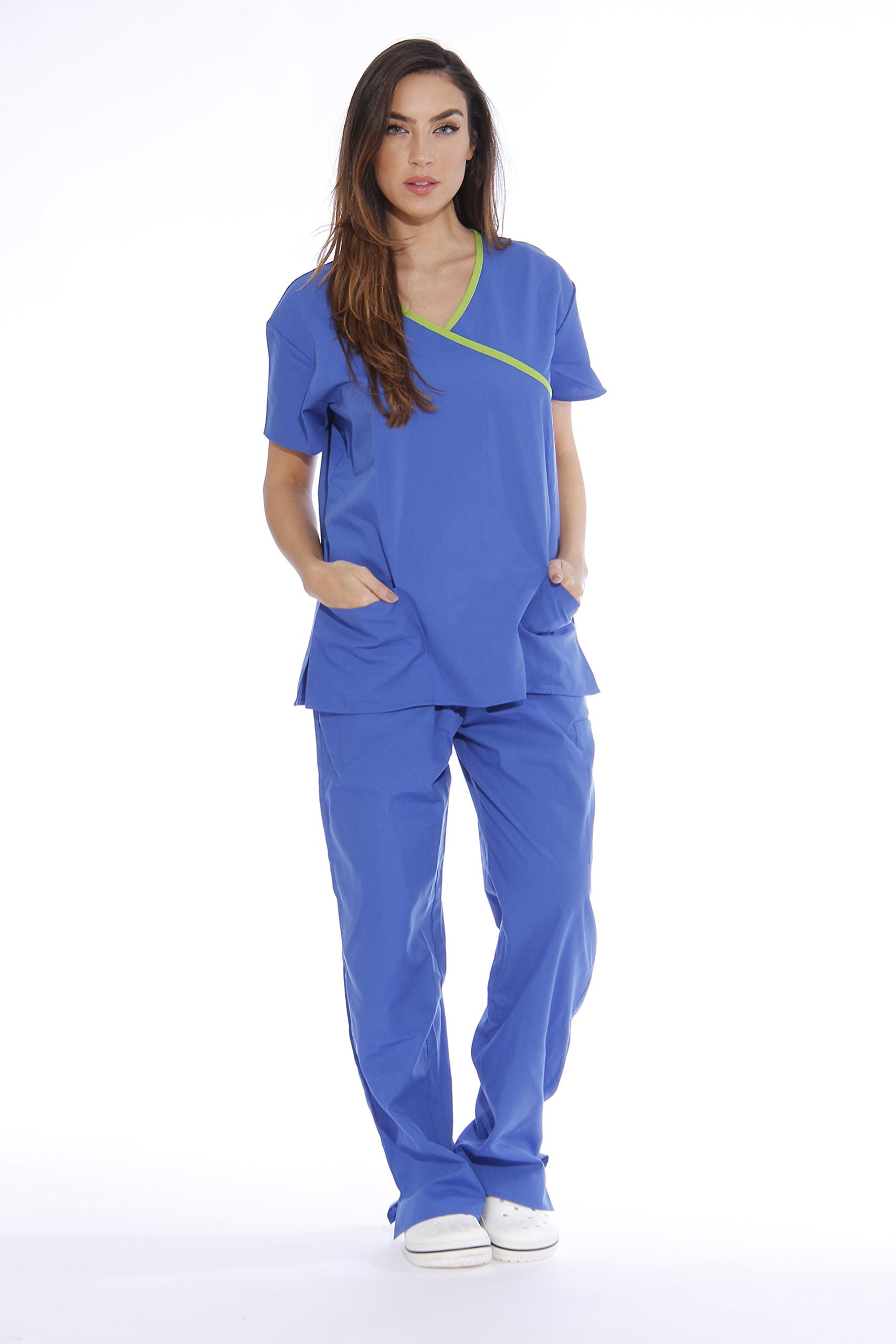 11149W Just Love Women's Scrub Sets / Medical Scrubs / Nursing Scrubs - L  (Small, Royal Blue With Lime Trim)