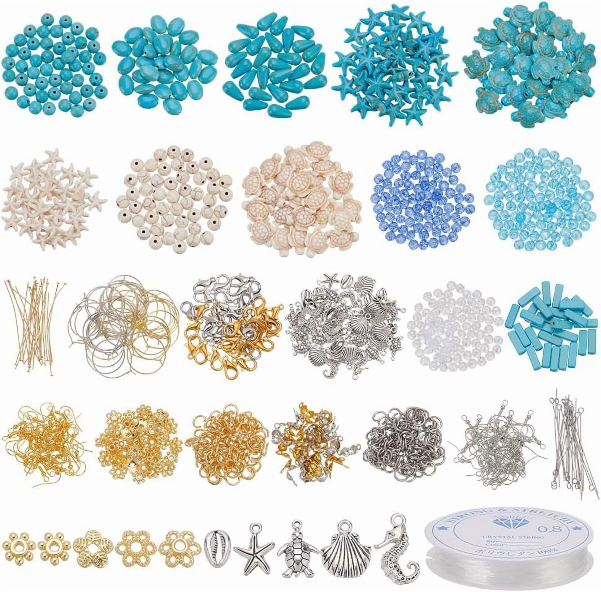 1115 Pcs Turtle Turquoise Earring Making Kit Including Starfish Beads Sea Turtle Beads Flower Bead Caps Open Jump Rings with Elastic Thread for Jewelry Necklace Earring Making Mixed Color 1set