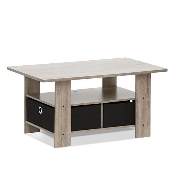 11158GYW-BK Coffee Table with Bin Drawer, French Oak Grey & Black