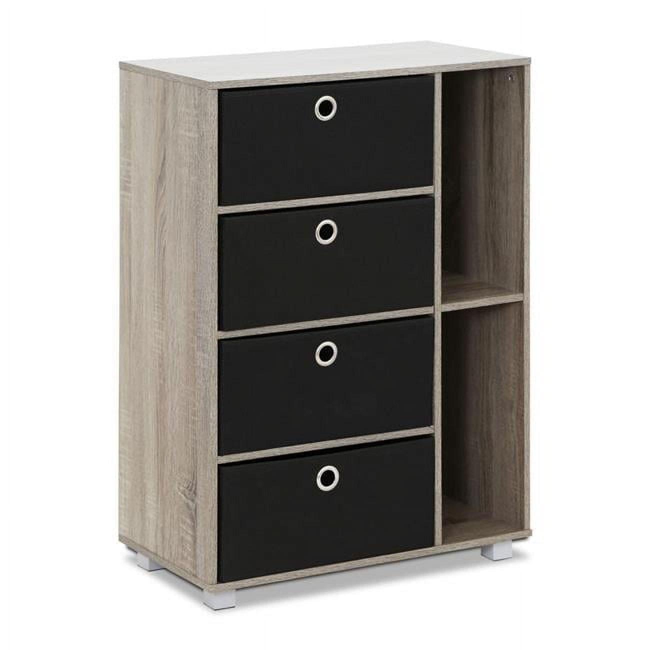 French Oak Grey and Black Medium Storage Cabinet with 4 Drawers