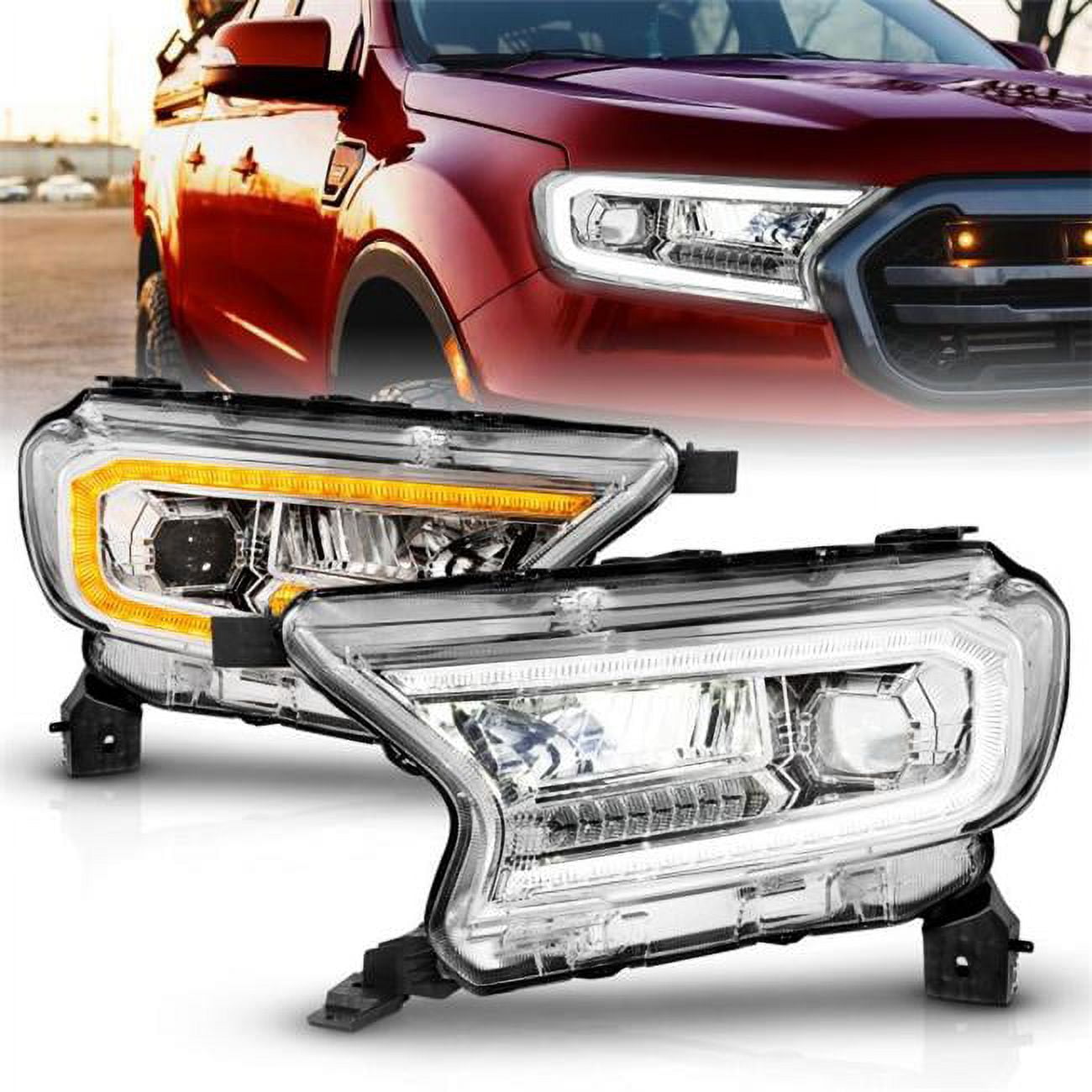 111614 Full LED Projector Headlight for 2019-23 Ford Ranger - Walmart.com